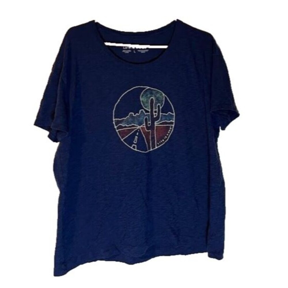 Life is Good Tee L  Blue Southwest Cactus Graphic Normcore Minimalist Casual